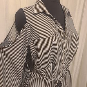 Mlle Gabielle shirt dress w/cold shoulder sleeve